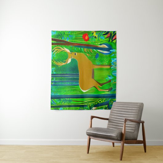 Tenture Cerf dans un cadre forestier d'Imaginaire (En situation)