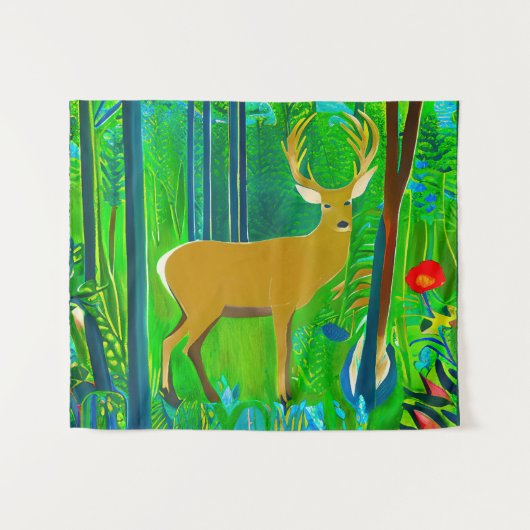 Tenture Cerf dans un cadre forestier d'Imaginaire (Devant (Horizontal))