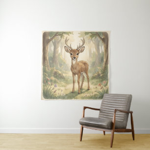 Tenture Cerf mignon vintage dans la forêt