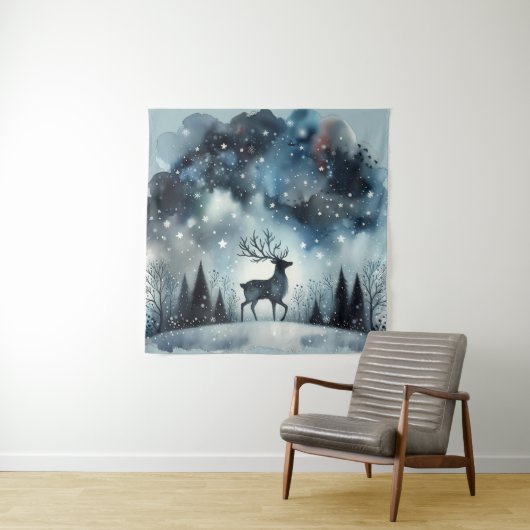 Tenture Cerf Nuit d'Hiver Étoilée (En situation)