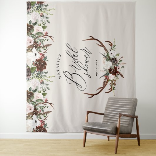 Tenture Cerf rustique bordeaux floral élégant shower de ma (En situation)