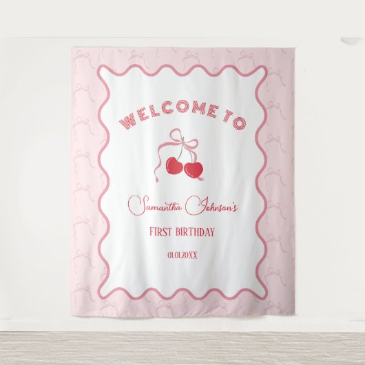 Tenture Cerise sur le dessus Pink Bow Anniversaire (Devant)