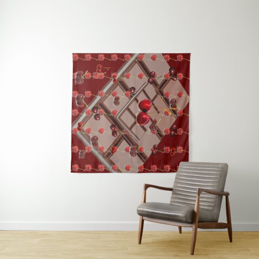 Tenture 'Cerises & Chocolat' multifonctions avec rouge fon (En situation (horizontale))