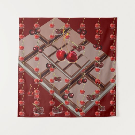 Tenture 'Cerises & Chocolat' multifonctions avec rouge fon (Devant)