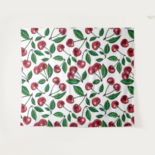 Tenture Cerises rouges sur blanc (Devant (Horizontal))