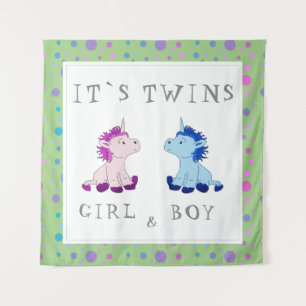 Tenture C'est des jumeaux Licorne Rose et Bleue Baby Showe
