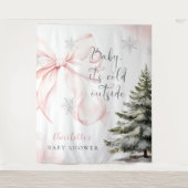 Tenture C'est froid dehors Baby Shower Rose à ruban (Devant)