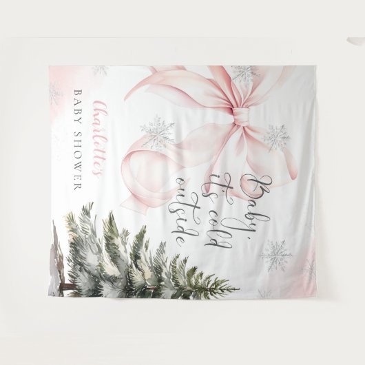 Tenture C'est froid dehors Baby Shower ruban rose (Devant (Horizontal))