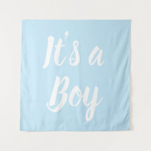 Tenture C'est un garçon, baby shower bleu clair, révélatio