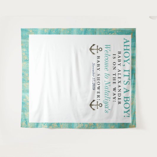 Tenture C'est un garçon Bateau Bébé Shower Ocean Bleu Mari (Devant (Horizontal))