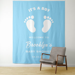 Tenture C'Est Un Garçon Bleu Blancs Pieds Baby shower Amus