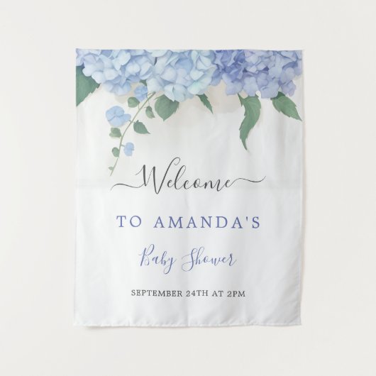 Tenture C'est un garçon, Hydrangea Blue, Baby Shower botan (Devant)