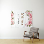 Tenture C'est une fille ! Baby Shower à l'aquarelle fleurs (En situation (horizontale))