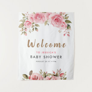 Tenture C'est une fille ! Baby Shower aquarelle fleurs ros