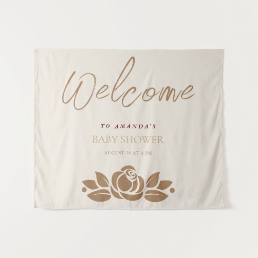 Tenture C'est une fille Shower Bébé Fleurs Blanches Dorées (Devant (Horizontal))