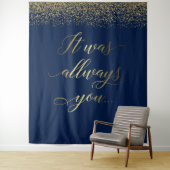 Tenture C'était toujours vous tex parties scintillant bleu (En situation)