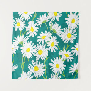 Tenture Chamomile Turquoise : Illustration Florale Sans Me
