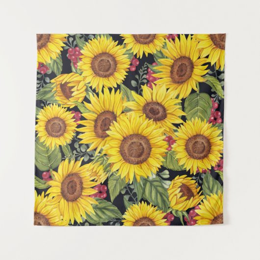 Tenture Champ de tournesol : aquarelle noir arrière - plan (Devant)