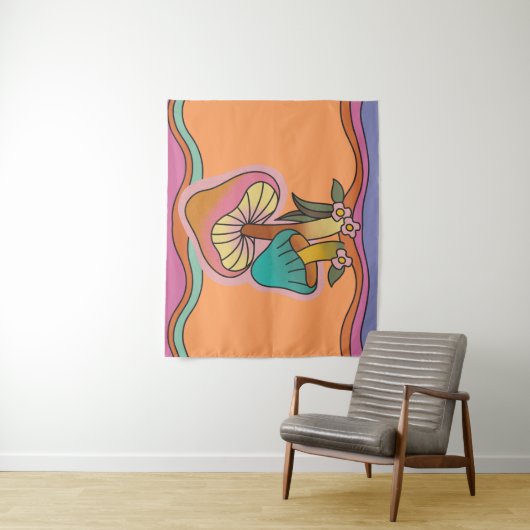 Tenture Champignon Psychedelique Groovy Rétro Hippie 60s (En situation)