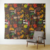 Tenture Champignons d'automne, feuilles, noix et baies sur (En situation (horizontale))