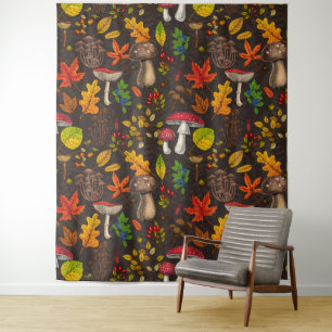 Tenture Champignons d'automne, feuilles, noix et baies sur