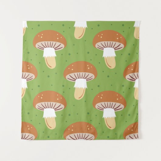 Tenture Champignons d'automne : motif sans couture verte. (Devant)