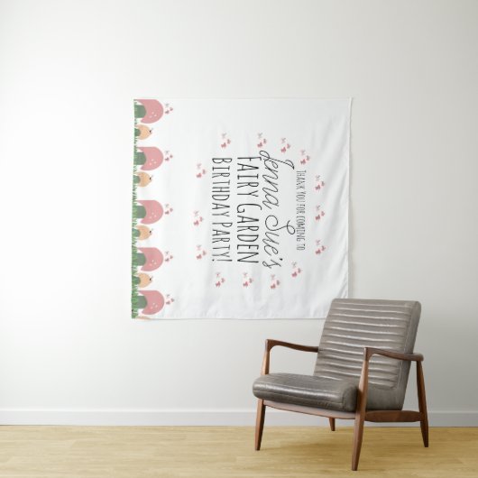 Tenture Champignons de jardin de fées coccinelles papillon (En situation (horizontale))