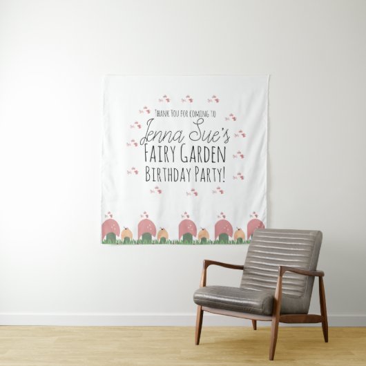 Tenture Champignons de jardin de fées coccinelles papillon (En situation)