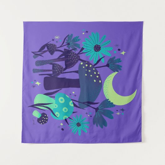 Tenture champignons et fleurs - Bleuet pourpre (Devant (Horizontal))