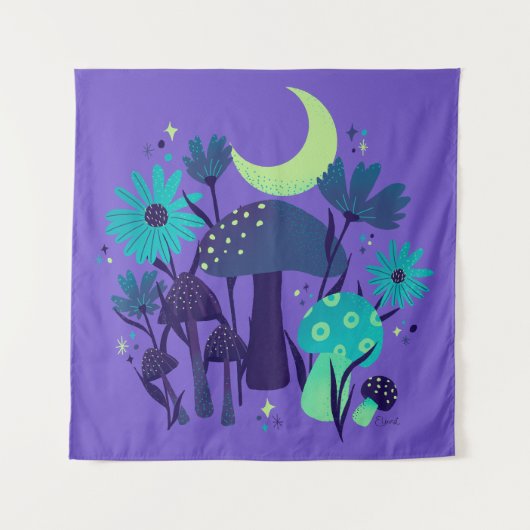 Tenture champignons et fleurs - Bleuet pourpre (Devant)