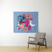 Tenture Champignons et fleurs - pierre de lune bleu et ros (En situation (horizontale))