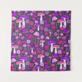 Tenture Champignons rétro Purple psychédélique, rose et no (Devant)