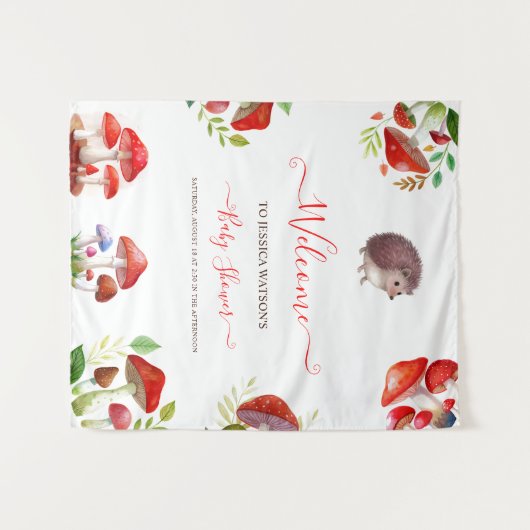Tenture Champignons Rouge Aquarelle Forêt Baby shower rust (Devant (Horizontal))