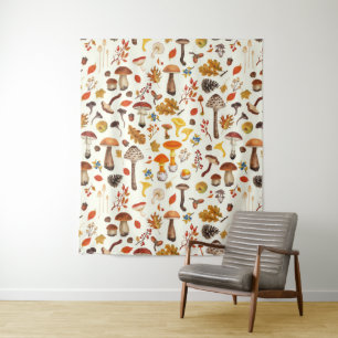 Tenture Champignons sauvages sur blanc
