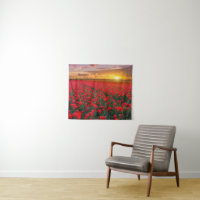 Champs de tulipe au coucher du soleil dans