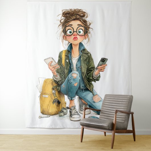 Tenture Chaos Whimsical Tech-Overload Girl (En situation)