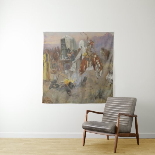 Tenture Charles M Russell - Bronc au camp de vache (En situation)