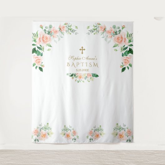 Tenture Charme Fleurs Roses Baptême Photo Booth Prop (Devant)