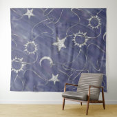 Tenture Charme Mystique | Étoiles Lune Argent Amulette Sol (En situation (horizontale))