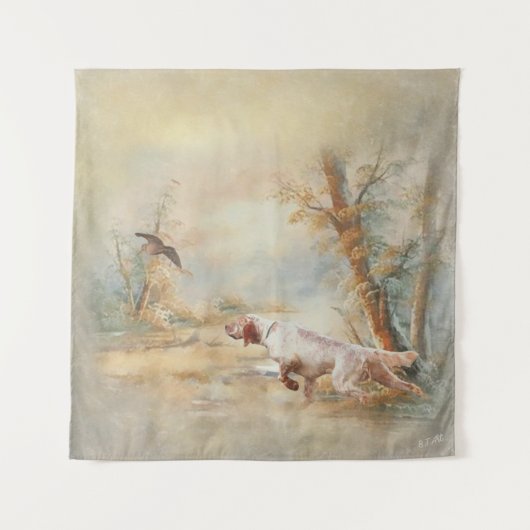 Tenture Chasse à la bécasse avec setter anglais en forêt,  (Devant)