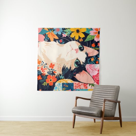 Tenture Chat à écailles florales (En situation (horizontale))