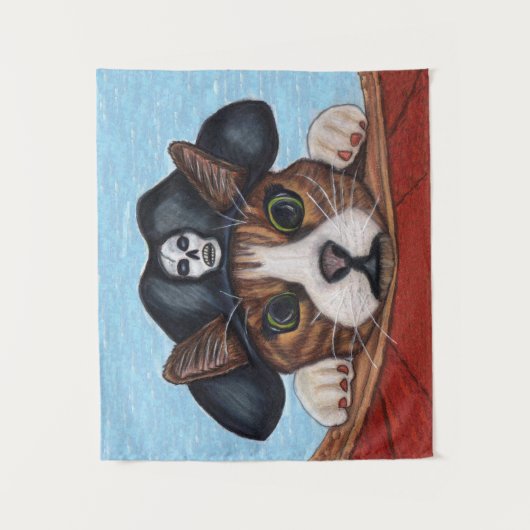 Tenture Chat à l'air mignon en bateau Casquette pirate noi (Devant)