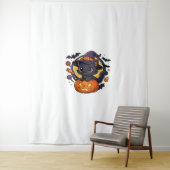 Tenture Chat à sorcière sur Citrouille - Halloween Art Ove (En situation)