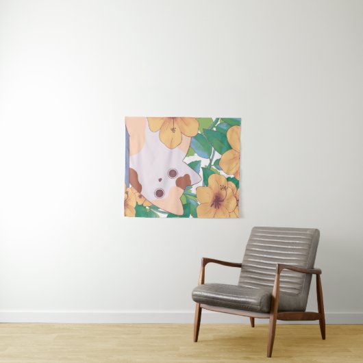 Tenture Chat adorable avec fleurs (En situation (horizontale))