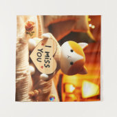 Tenture Chat adorable peluche avec message de coeur (Devant (Horizontal))