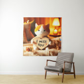 Tenture Chat adorable peluche avec message de coeur (En situation)