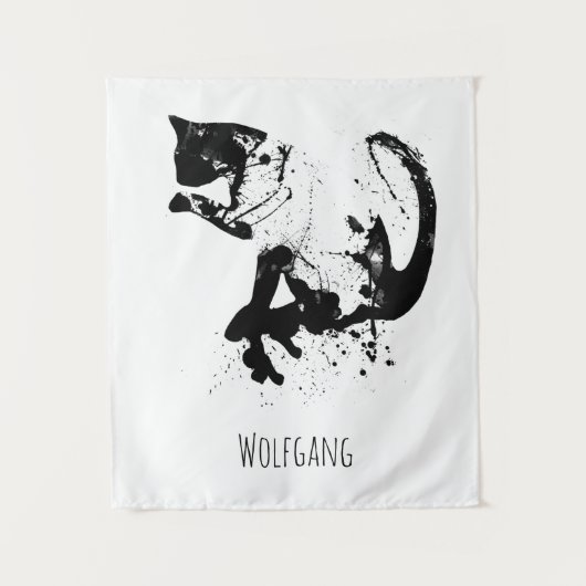 Tenture Chat aquarelle, Chat noir, Minimal, Noir & Blanc (Devant)