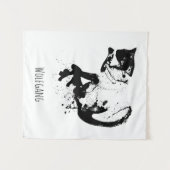Tenture Chat aquarelle, Chat noir, Minimal, Noir & Blanc (Devant (Horizontal))