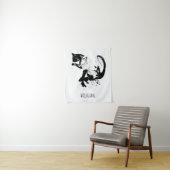 Tenture Chat aquarelle, Chat noir, Minimal, Noir & Blanc (En situation)