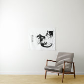 Tenture Chat aquarelle, Chat noir, Minimal, Noir & Blanc (En situation (horizontale))